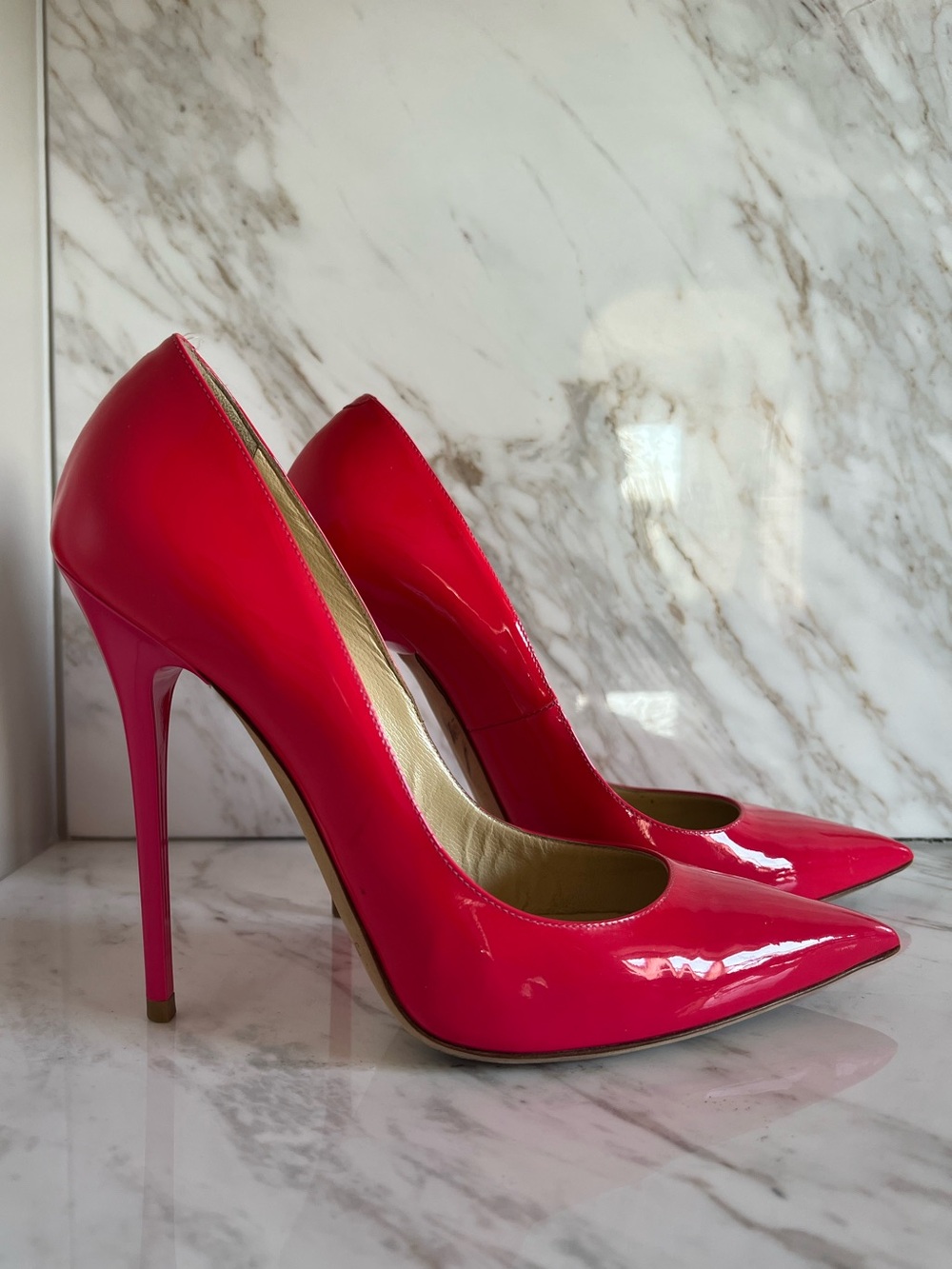 Jimmy Choo Hot Pink Patent Color Block Pump 38.5